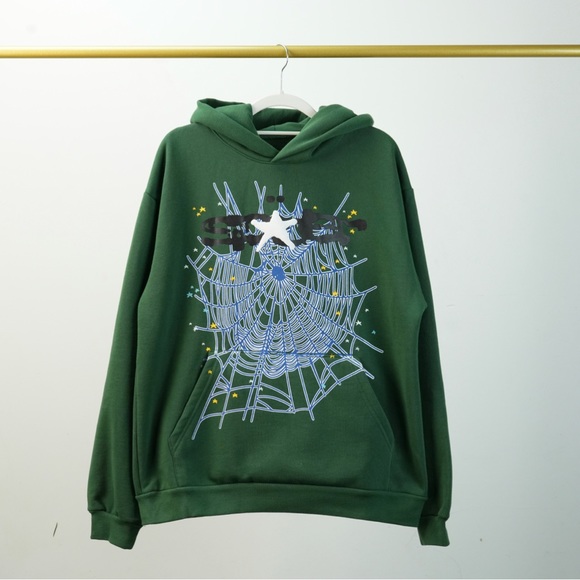 Sweaters | New Hunter Green Sp5der Web Hoodie Mens Large | Poshmark